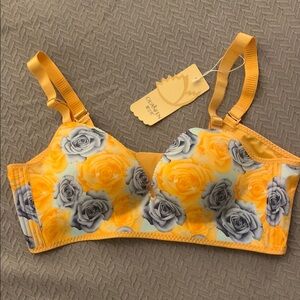 Olga Yellow and Gray Floral Supportive Bra